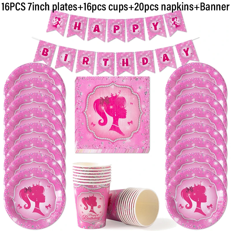 Vaisselle jetable pour fête à thème rose pour filles, assiette en papier, tasse, serviette, princesse, décor de fête d'anniversaire pour enfants, fournitures de réception pour bébé: kaki foncé