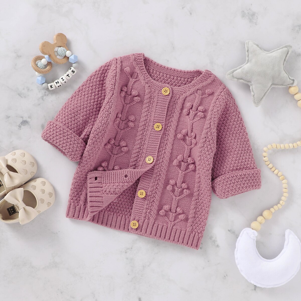 FOCUSNORM 0-24M Del bambino di Inverno Delle Ragazze del Cappotto del Maglione di Maglia Fiori di Stampa A Maniche Lunghe Monopetto Caldo Abiti