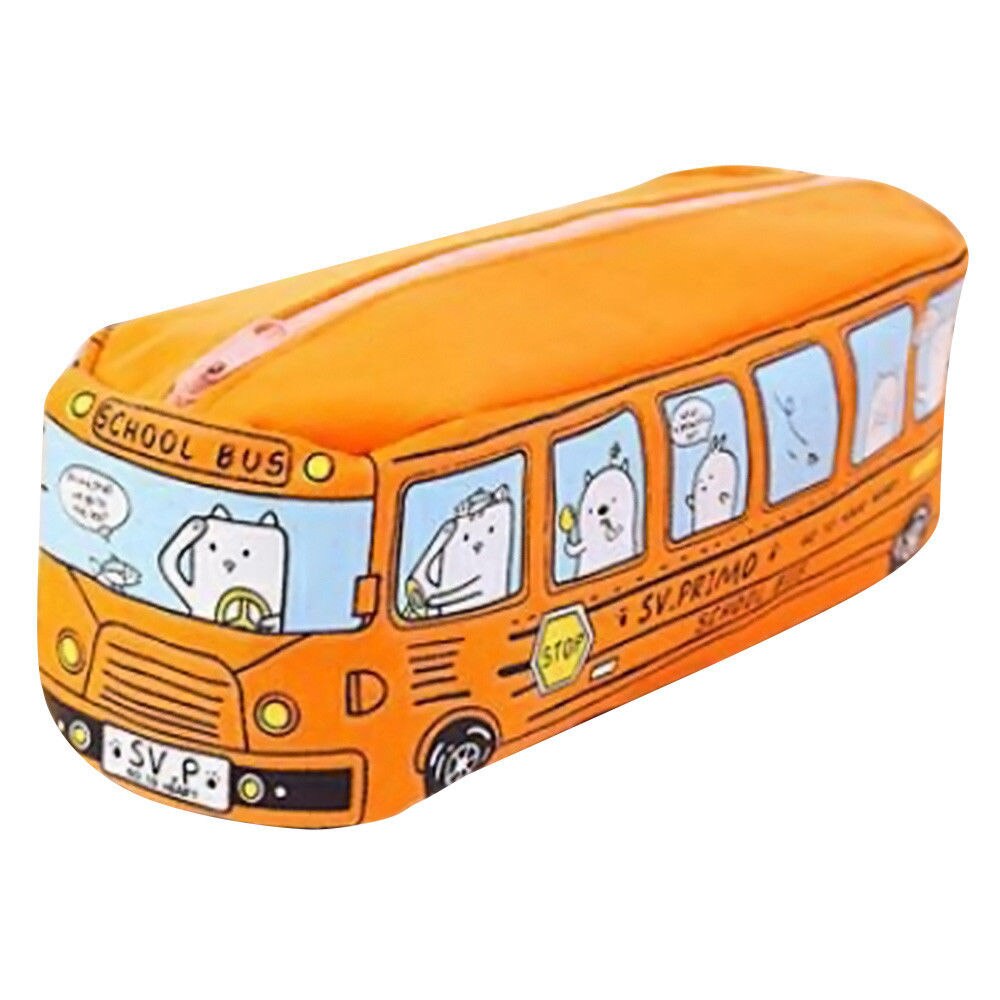 Canvas Pencil Case Popular School Bus Zipper Pencil Box Stationery Organizer School Supplies Durable Pen Bag For Kids: Orange