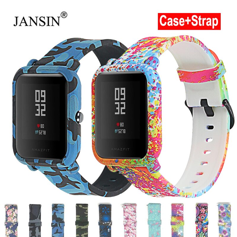Correa y funda para reloj Amazfit Bip, pulsera de silicona con flor de camuflaje para Huami Amazfit Bip bit Youth, Correa con funda