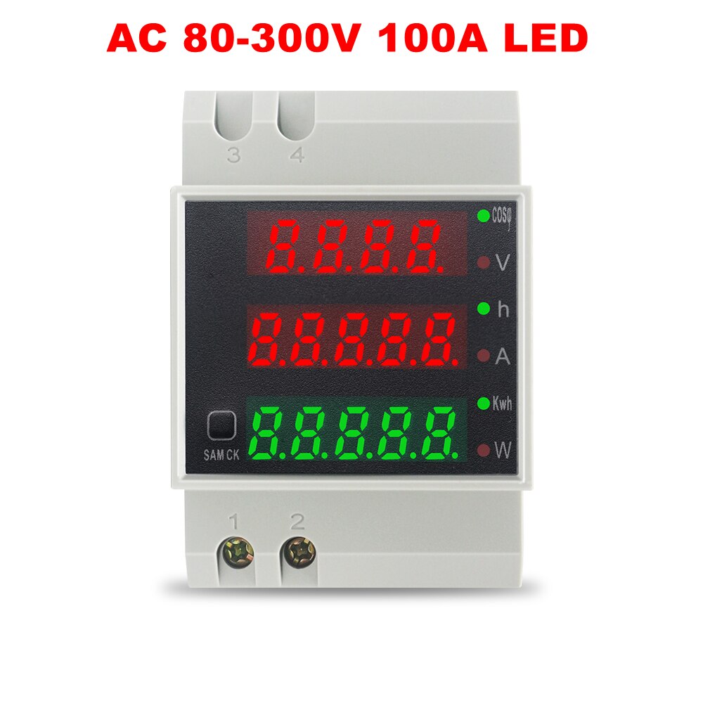 Din-Rail Ac Monitor Wattmeter Led Actieve Power Factor Elektrische Energie Meter Voltmeter Amperemeter Ac 80-300V 250-450V 0-100.0A: AC 80-300V LED