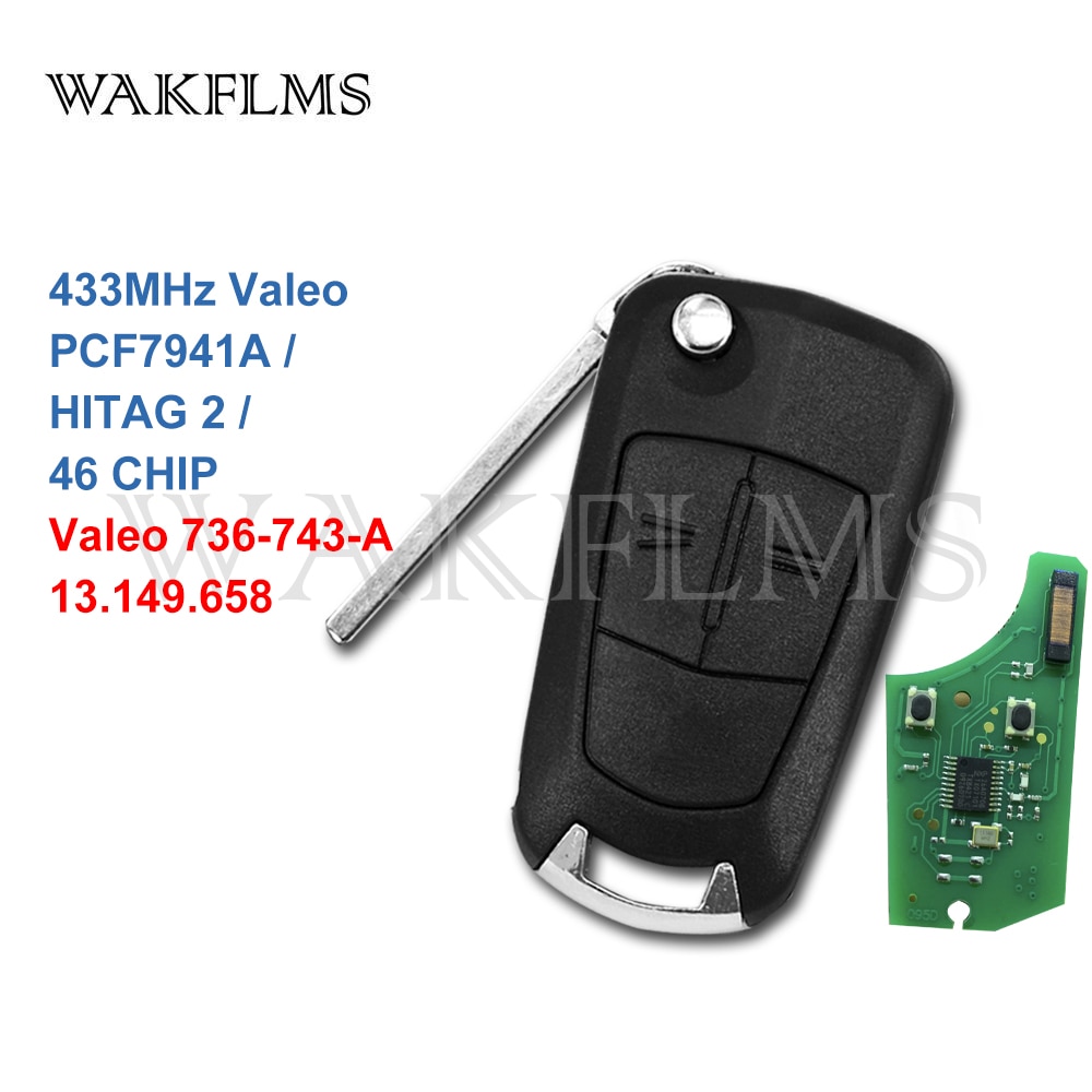 2 Buttons 433MHz PCF7941A Remote Flip Key Fob For Opel Astra H Zafira B 2004 Valeo 736-743-A 13.149.658 Marked Genuine Key