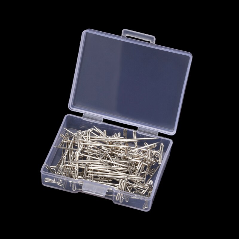LMDZ-100 Uds. De alfileres en T para pelucas plateadas, 27-53mm de largo, herramientas de estilismo para exhibición de pelucas, modelado de macramé con caja: 100Pcs  27mm