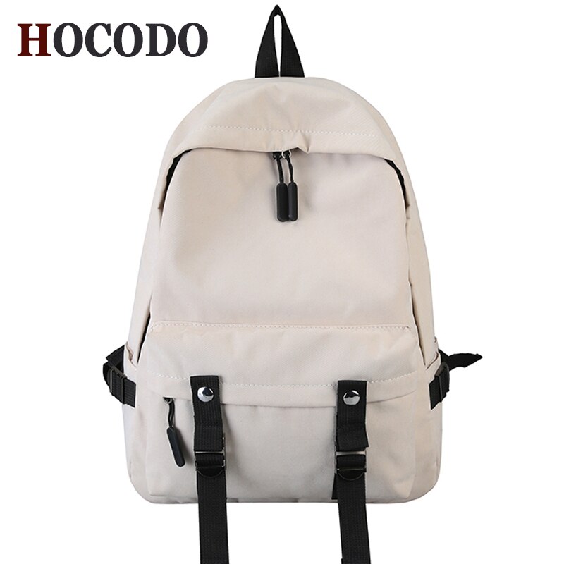 Hocodo Canvas Women's Rugzak Effen Kleur Riem Buckl Mode Vrije Tijd Rugzak Schooltas Voor Tiener Student Boekentas Mochila