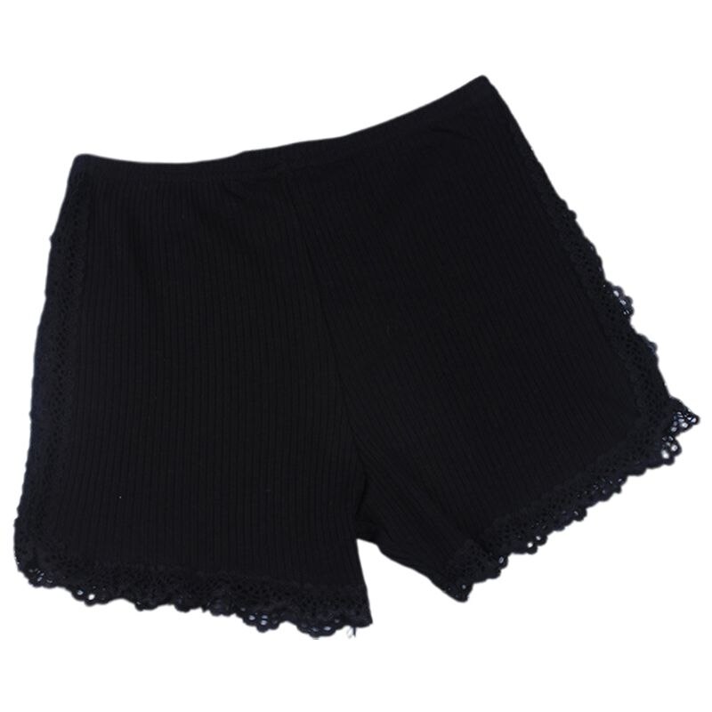 Mujeres niñas hilo acanalado tejer Braga pantalón de protección de Color sólido elástico sin costuras pantalones de encaje Trim empalme algodón Underpants: Black-L