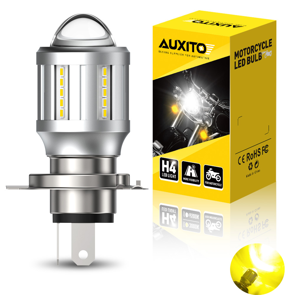 AUXITO 1Pcs H4 Motorcycle LED Headlight High/Low Beam Light Bulbs Lamp Motorbike With LENS Fanless Dual Color White Yellow 12V: Dark Grey