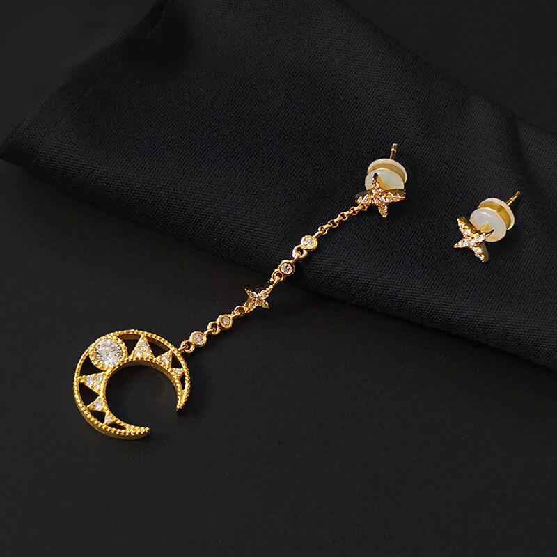 S925 Zilveren Ster En Maan Ketting Asymmetrische Maan Persoonlijkheid Oorbellen Mode Monaco Vrouwen Sieraden