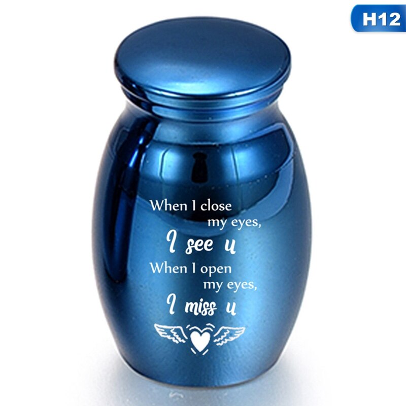 Blauwe as-herdenkingssteen voor huisdieren, liefdeshart, engelen vleugels, mini-urn, as-houder, as-urn, rouwcontainer, pot: H12