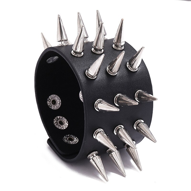 Hyperbole rivetti affilati in pelle nera ABS braccialetti con polsini inchiodati regolabili donna uomo festa/Club/moto braccialetti in pelle regali