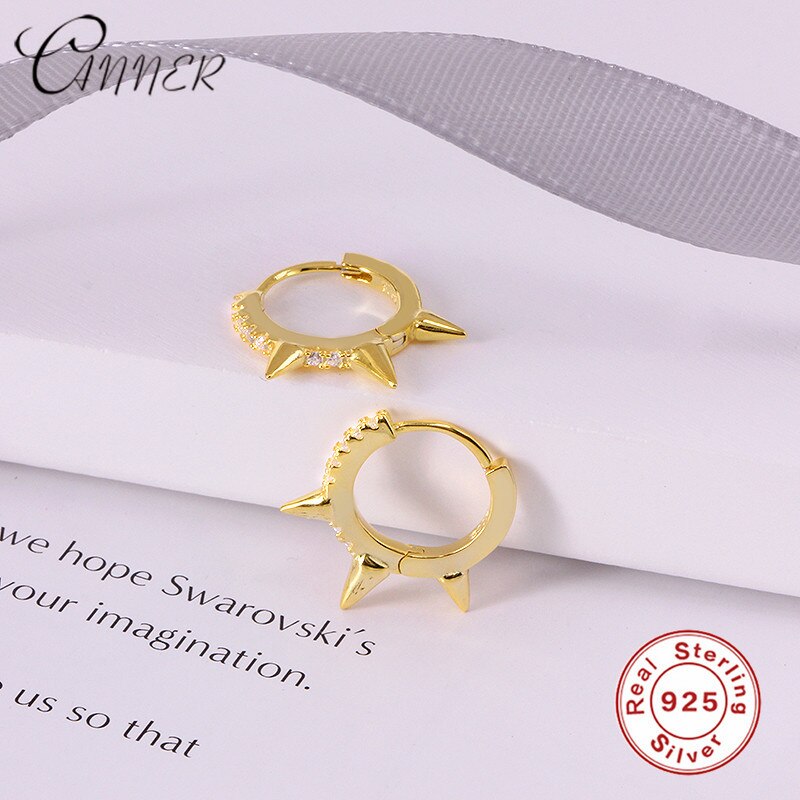 Cner moda element kolczyki damskie 925 srebro punk styl gnida kolczyki dla kobiet tęcza CZ małe kolczyki