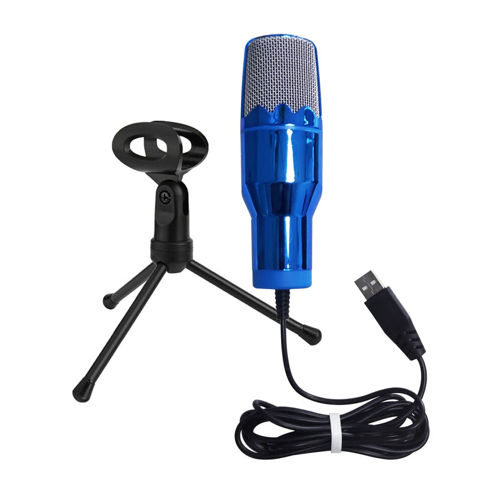 Microphone à condensateur USB avec trépied de bureau, Microphone d&#39;ordinateur, diffusion en direct, pour chat sur ICQ MSN, Skype, enregistrement en direct,: Blue