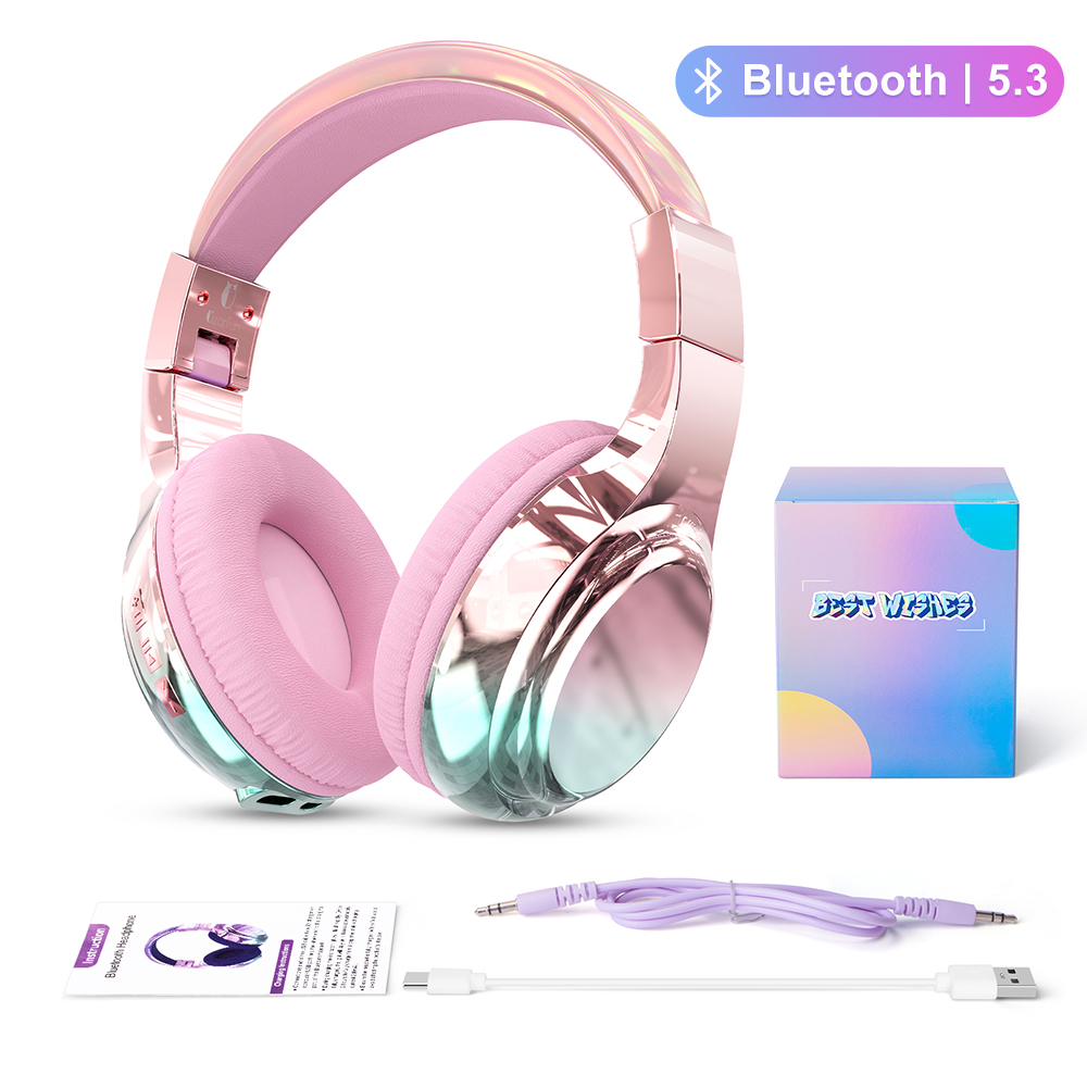 60H Bluetooth Headphones Portable Wireless Headphones With MIC Gaming Headset for Phone/iPad/PC Girls Pink