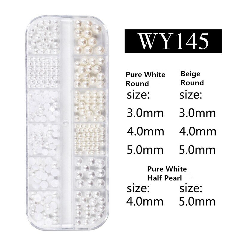 12 Grid AB Wit Nail Pearl Nail Art Decorations Gemengde Size Pearl Steentjes Kralen Plaksteen Nail Tips voor Manicure Nailart: WY145 Nail Pearl