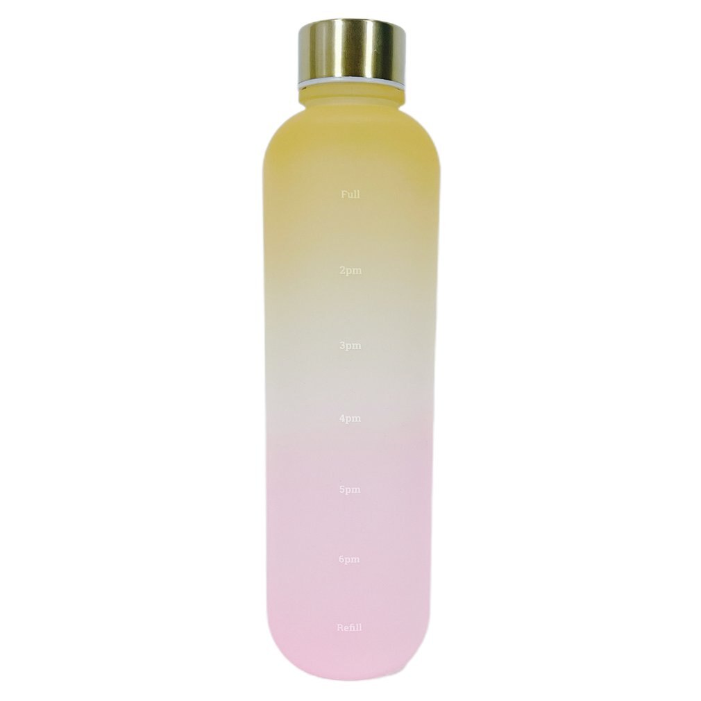 Large-Capacity Transparent Frosted Water Cup Leak-Proof BPA-Free Water Bottle With Time Markers 1000ML For Sports Gym: yellow pink