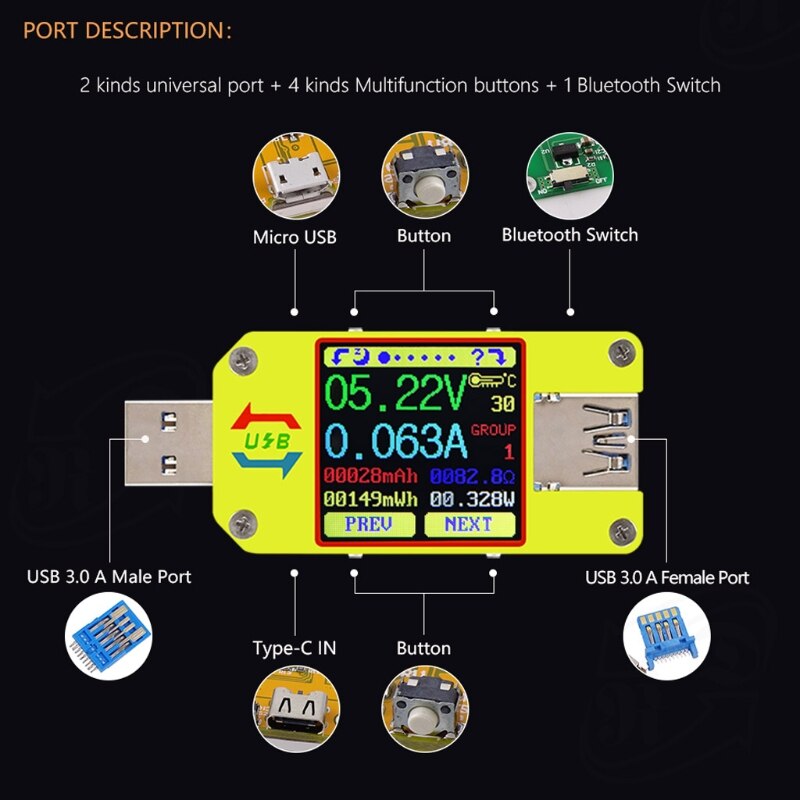 Um34 um34c til app usb 3.0 type-c test voltmeter amperemeter batteriladning mål  e7ca
