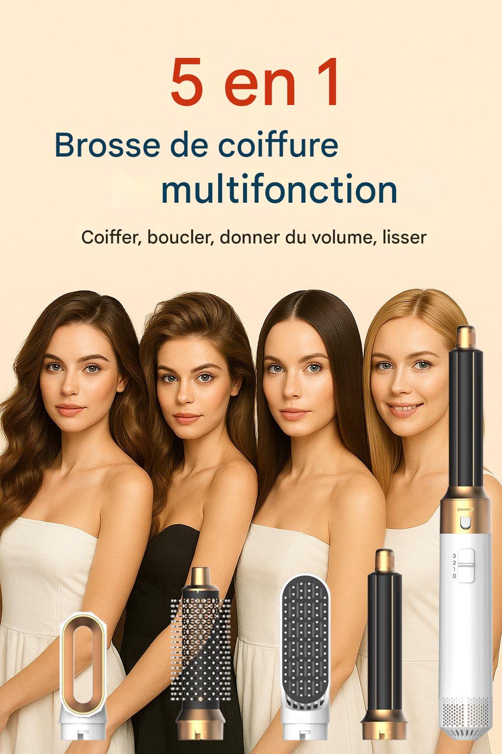 5-in-1-Haartrocknerkamm mit Heißluftbürste und Lockenstab und Haarglätter für Volumen und professionelles Haarstyling