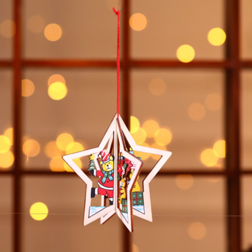 3D Christmas Ornament Wooden Hanging Pendants Star Xmas Tree Bell Christmas Decorations for Home Party S55: five-pointed star be