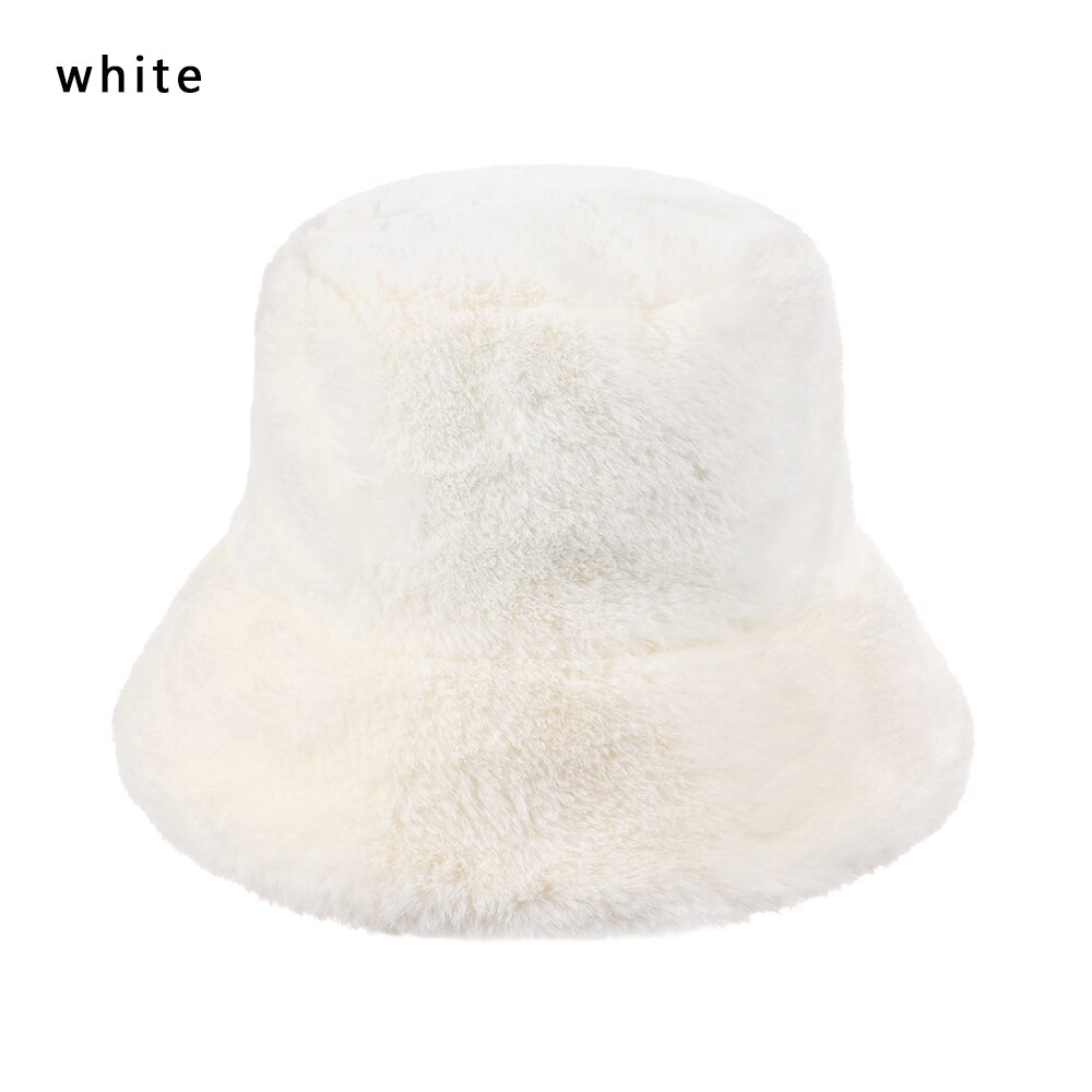 Kvinders filt hat faux pels vinter spand hat til kvinder pige solid fortykket blød varm fiskeri cap spand hat hat cap dame: Hvid