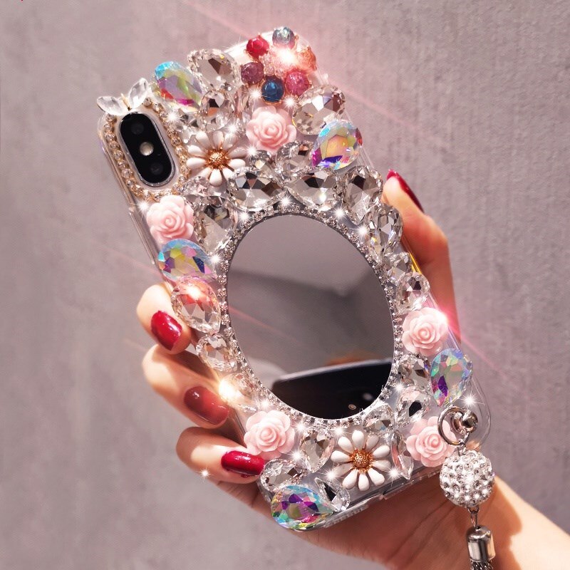 Coque de téléphone miroir strass pour Xiaomi Redmi Note 9s 9 pro Note max 8T 9 9A 10X 7 6 Poco X2 Funda Telefon Kilifi Coque en cristal