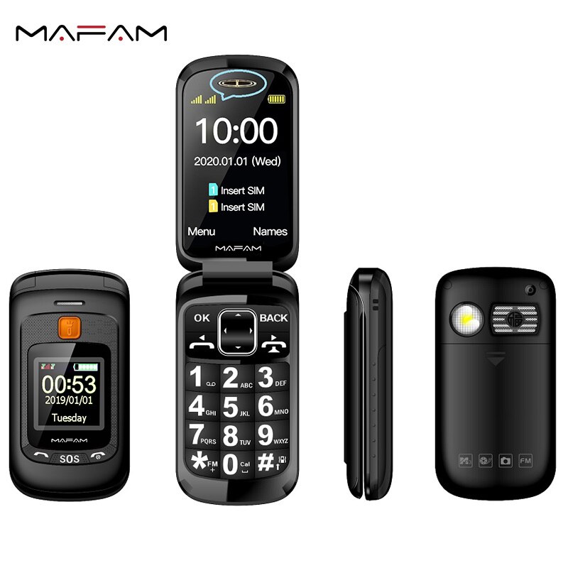 Mafam F899 Folded Senior Mobile Phone Dual Display SOS Fast Quick Call Big Screen Torch Russian Key Loud Sound FM Easy To Work: add 16G TF card / Black