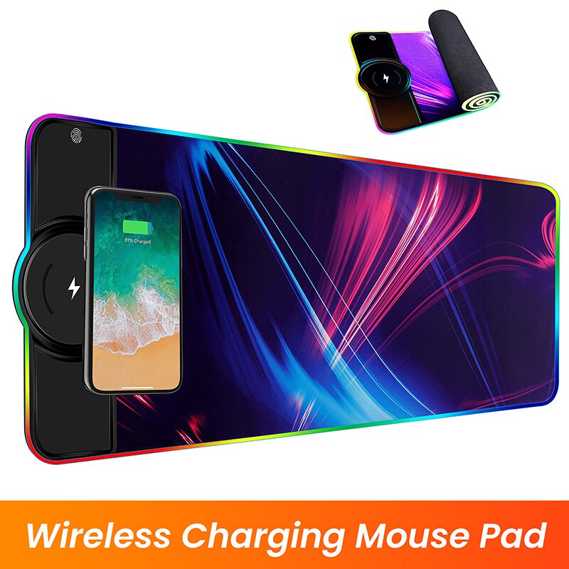 15W Draadloze Opladen Muismat Gamer Mousepad Rgb Lichtgevende Bureau Mat Computer Laptop Toetsenbord Antislip Glowing Led kussen