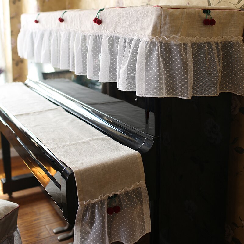Piano cover modern lace dust-proof piano cover stool seat cover home decoration full set of cotton hemp piano dust cover
