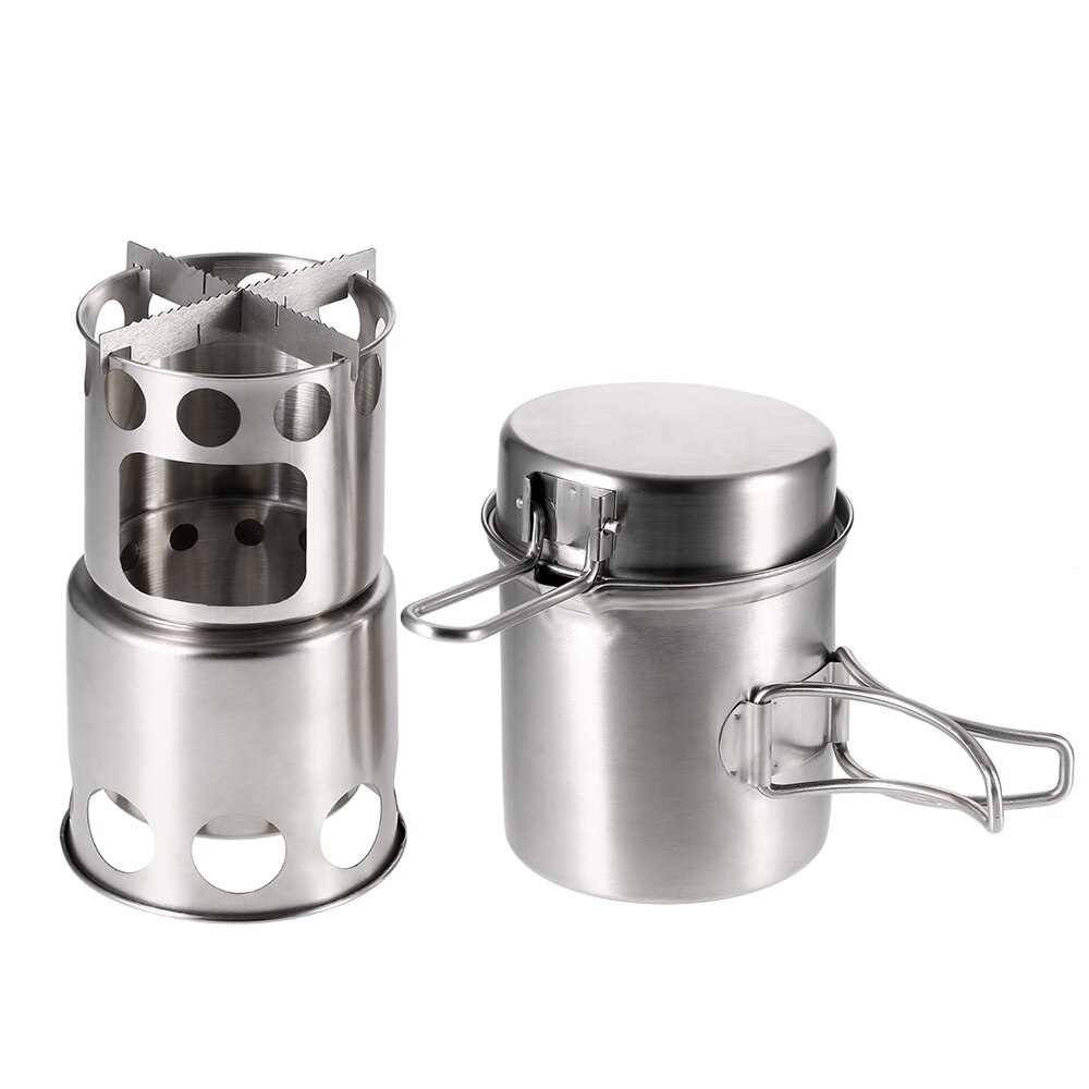 Portable Stainless Steel Camping Stove Burning Stove Cooking Pot Set Outdoor Hiking travel Backpacking Picnic Cookware Tableware: Pot Stove Set
