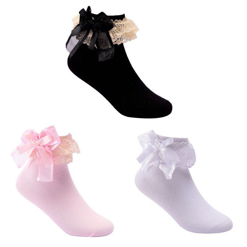 Bomuldsdans sokker forår efterår børn blonder blonder solide kid piger sokker blomster ballet anti slip sport åndbar sok 5-12y