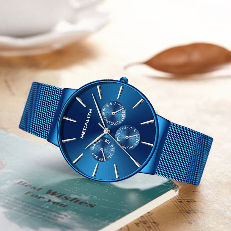 MEGALITH relojes para hombre, reloj de pulsera resistente al agua de lujo, reloj de cuarzo ultrafino para hombre, reloj deportivo Erkek Kol Saati