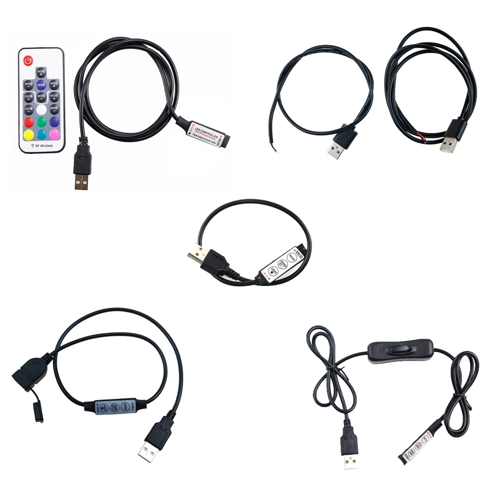 Usb rgb led controller  dc5v dimmer rf trådlös mini fjärrkontroll för rgb 3528 5050 smd led strip tape belysning 5-24v 1 st