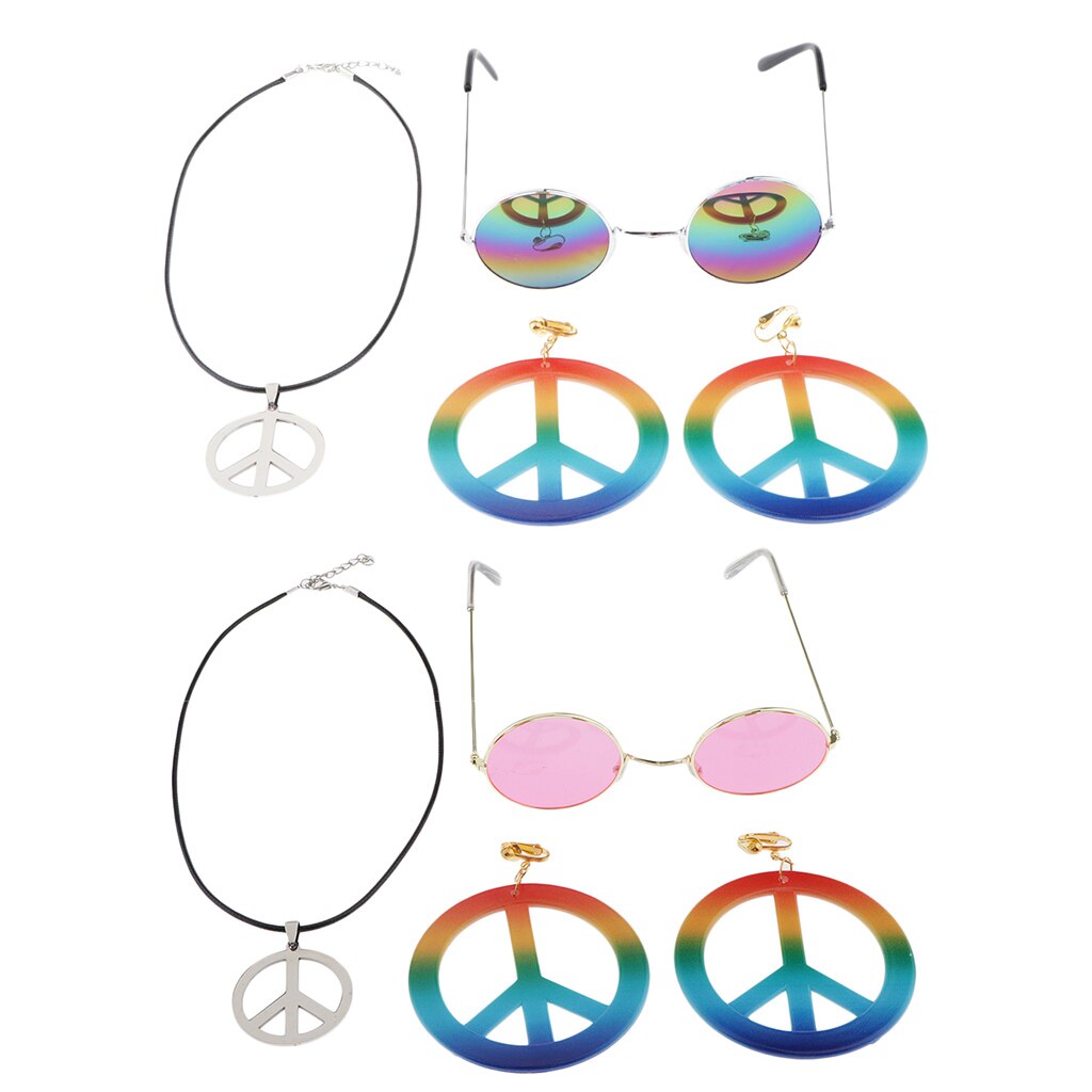 Peace Sign Necklace Earring Hippie Sun Glasses Hippie Accessories
