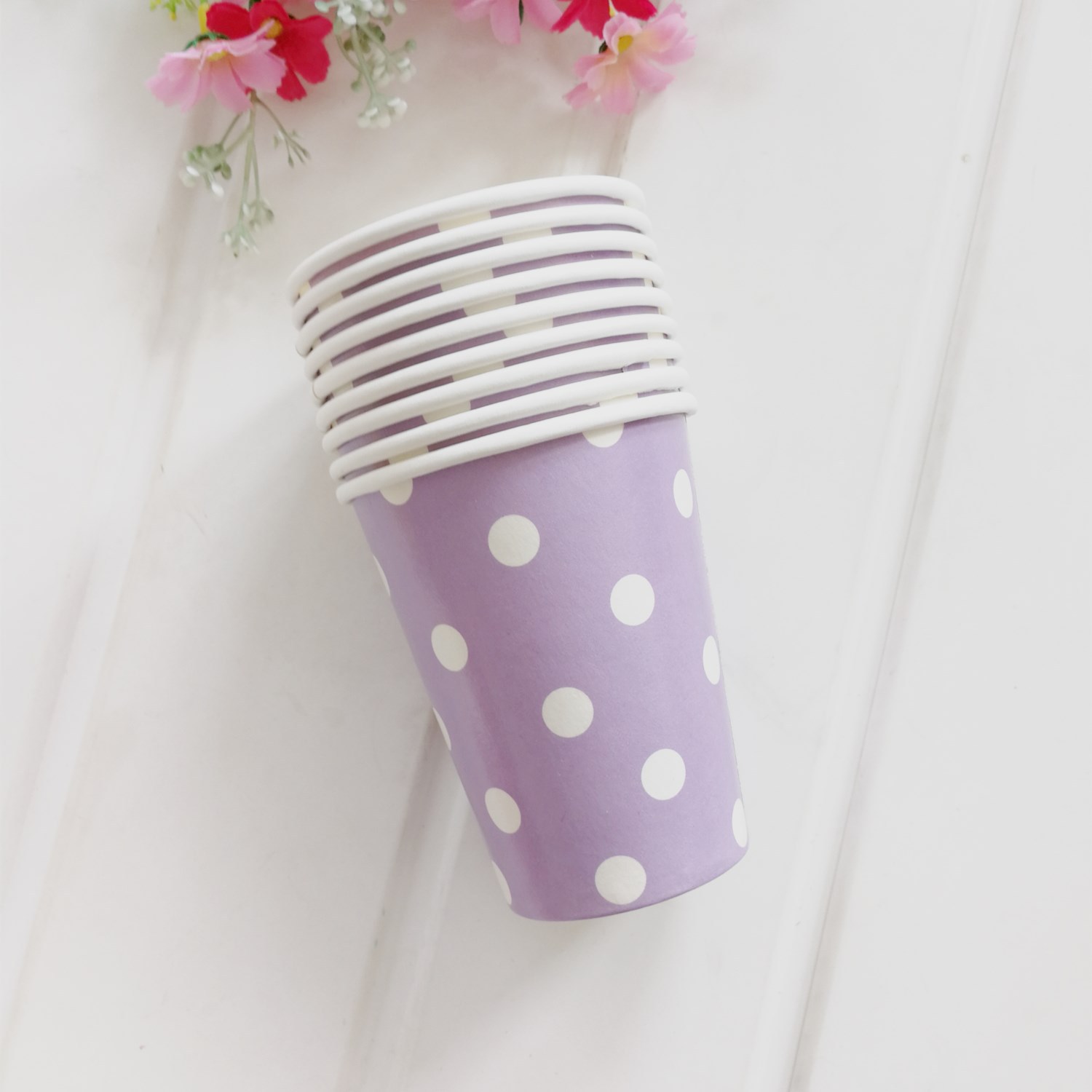 12pcs party polka dot paper cup disposable party paper cup wedding children birthday party supplies cold drink cup: purple
