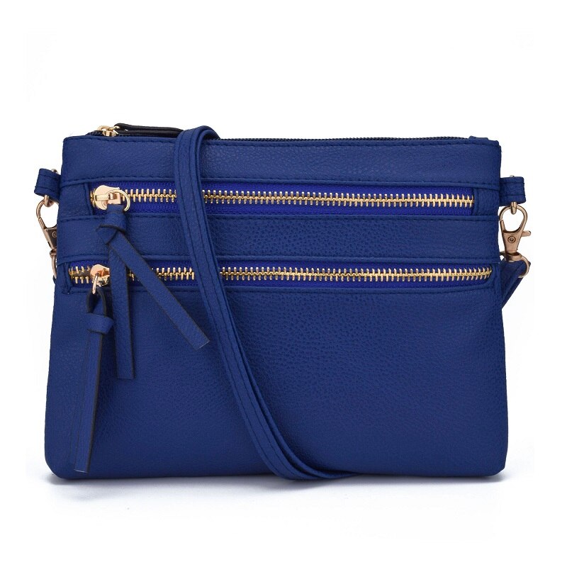 JIARUO Multi Zipper Pocket Women Small Mini Shoulder Crossbody Bag Ladies Satchel Handbag Cellphone Pouch: deep blue