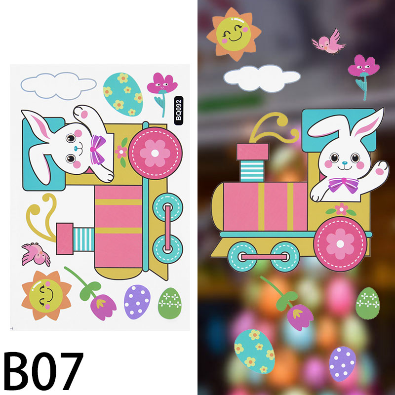 1pc Happy Easter Glass Window Stickers Colorful Bunny Eggs Carrot Wall Sticker Easter Decor For Home Kids Room Wall Decor: B07