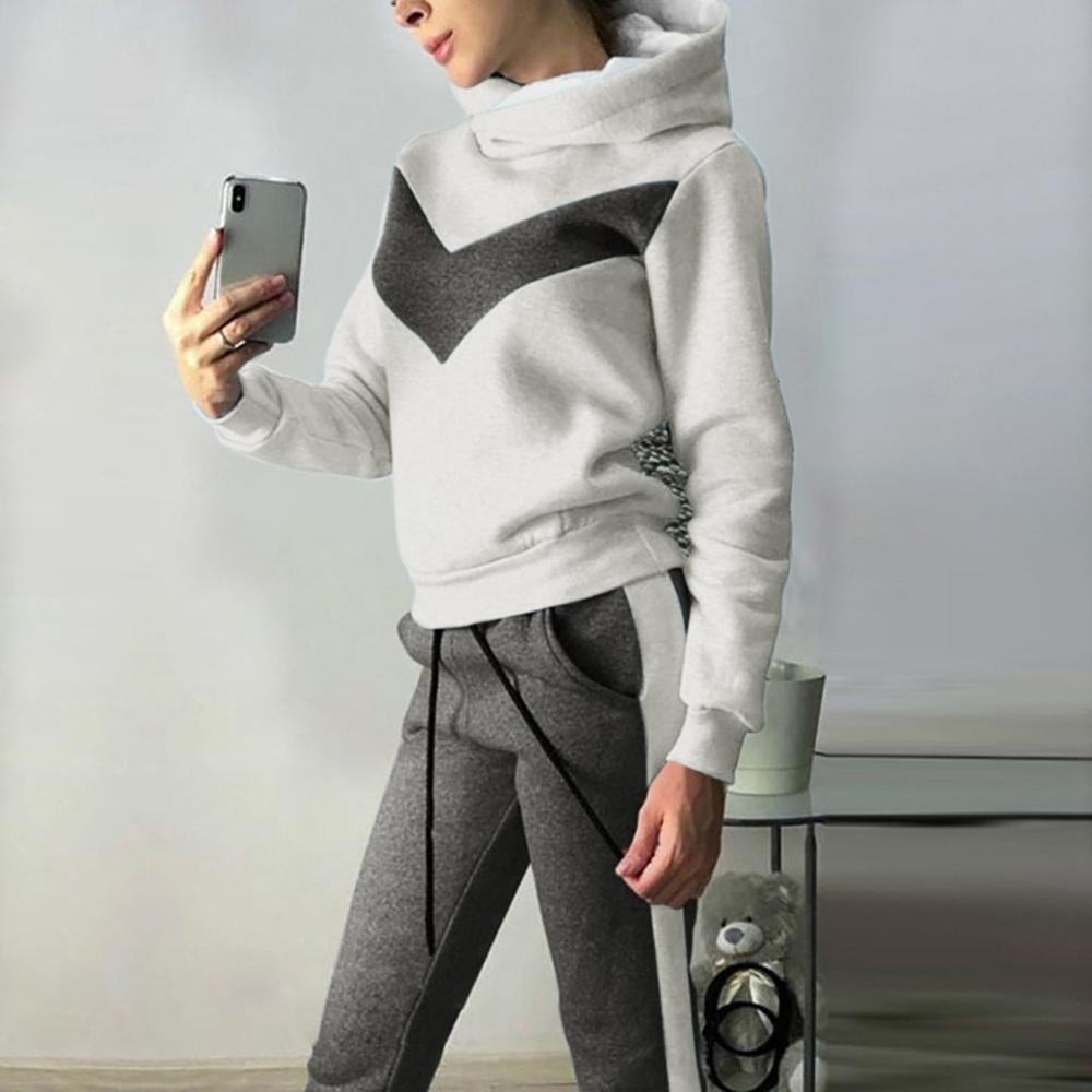 Casual Warm Winter Clothes Two Piece Set Women Sport Pullover Sweatshirt Hoodie Tracksuit Women Tops Pants Ropa Mujer Femme