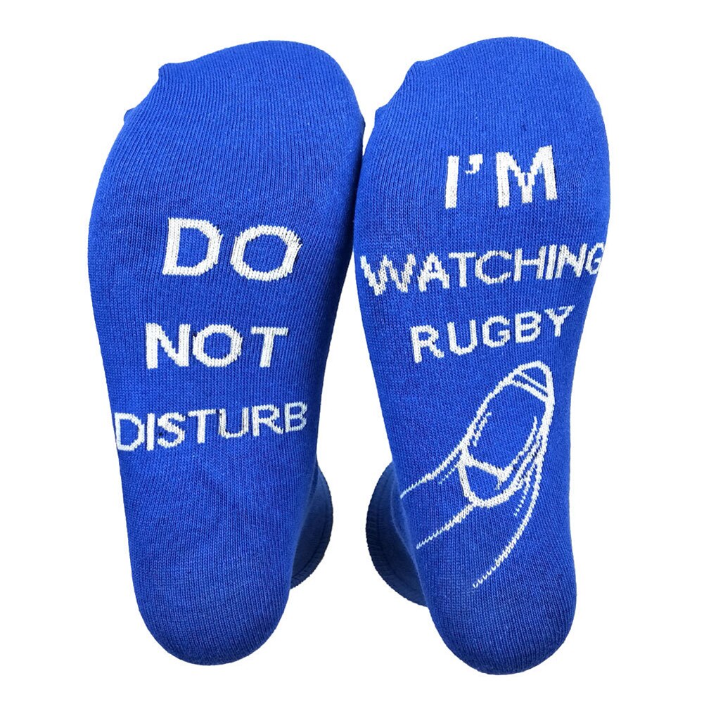 Femmes hommes ne pas déranger je regarde Rugby drôle quotidien porter mi-mollet nouveauté chaussettes confortable doux lettre imprimé: Bleu