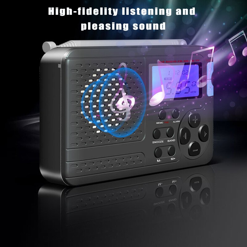 Portable Radio FM/AM/SW/TV Full Band Radio with Timing Alarm Clock Dual Channel Headphone Output MP3 Player Receiver