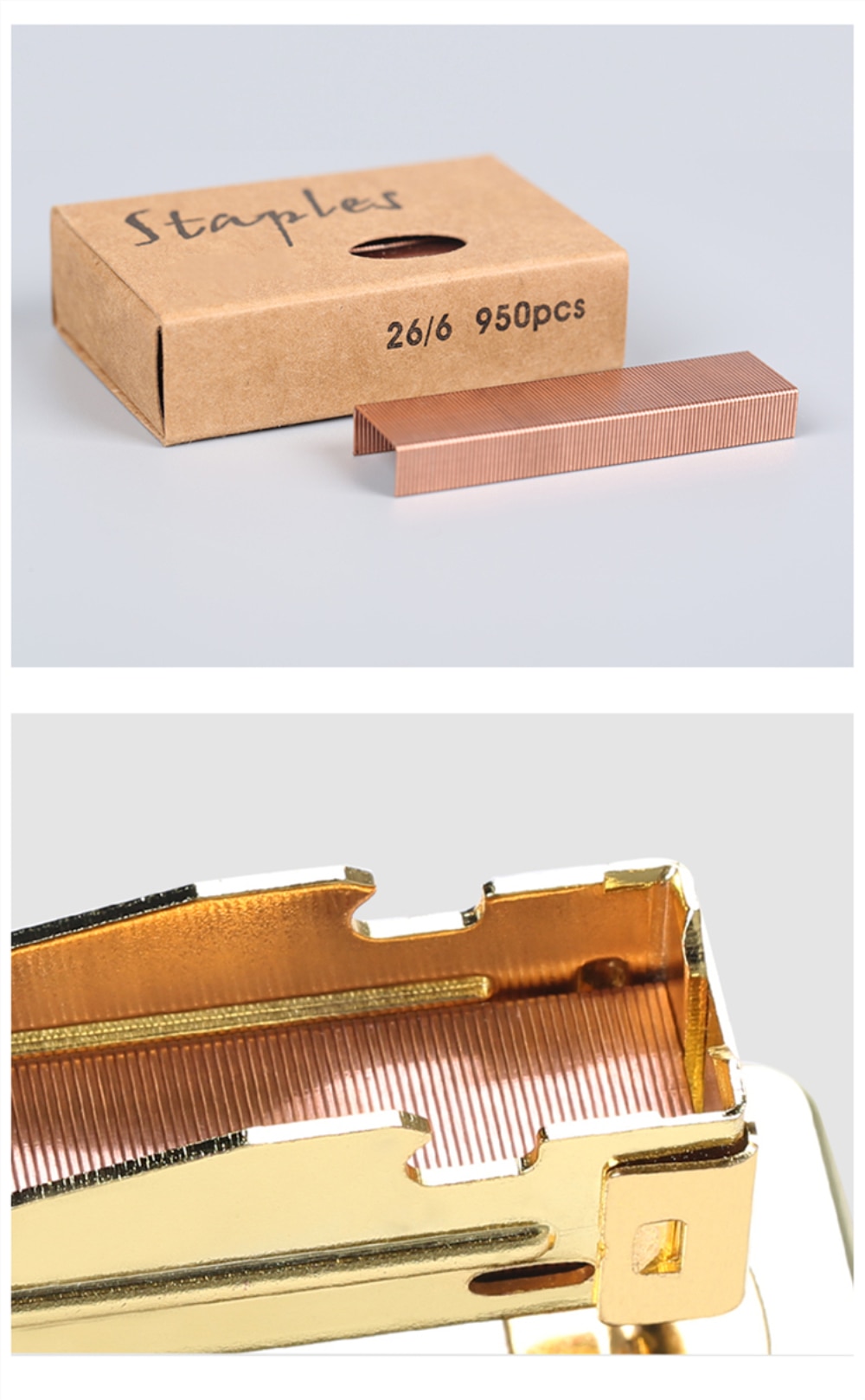 Hæfteklammer i rose guld standard hæftemaskine påfyldning 26/6 størrelse 950 hæfteklammer pr. æske til kontorskolehæftning papirvarer