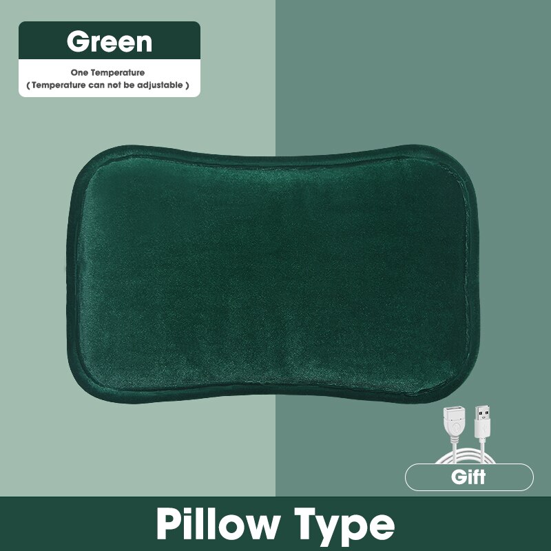 USB Heated Gloves Heating Hand Warmers Cute Pink Washable Plush Pillow Hand Warmer Office Home Work Winter USB Gadgets: Pillow green