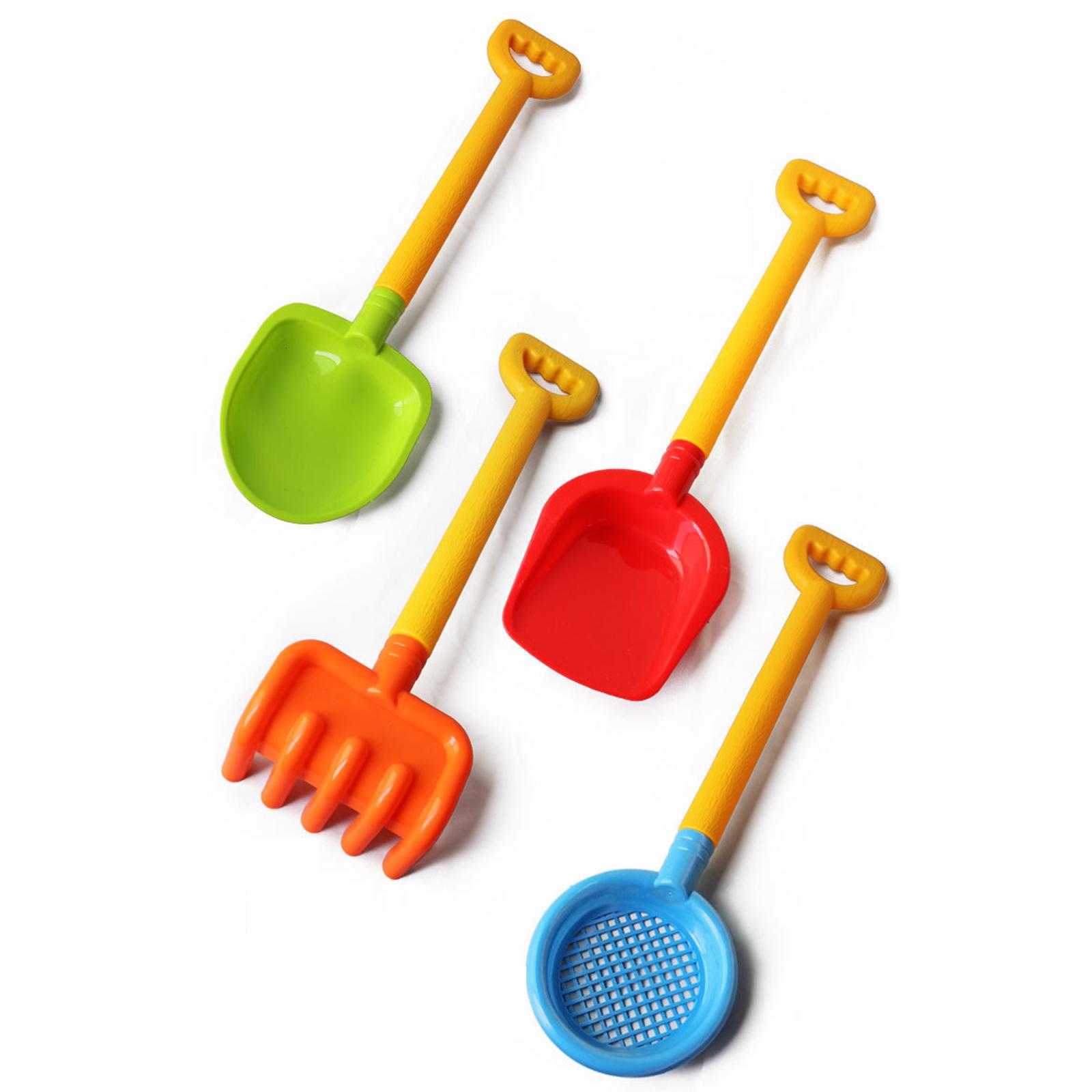 Kids Long Handle Sand Plastic Shovels for Sand &amp; Beach Complete Set Bundle - 4 Pack