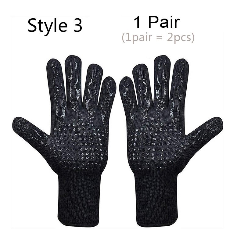 500-800 grader extremt värmetåliga grillhandskar för bakning grillning ugnsvantar kökstillbehör matlagningshandskar: Stil 3 -1 par (2 st)