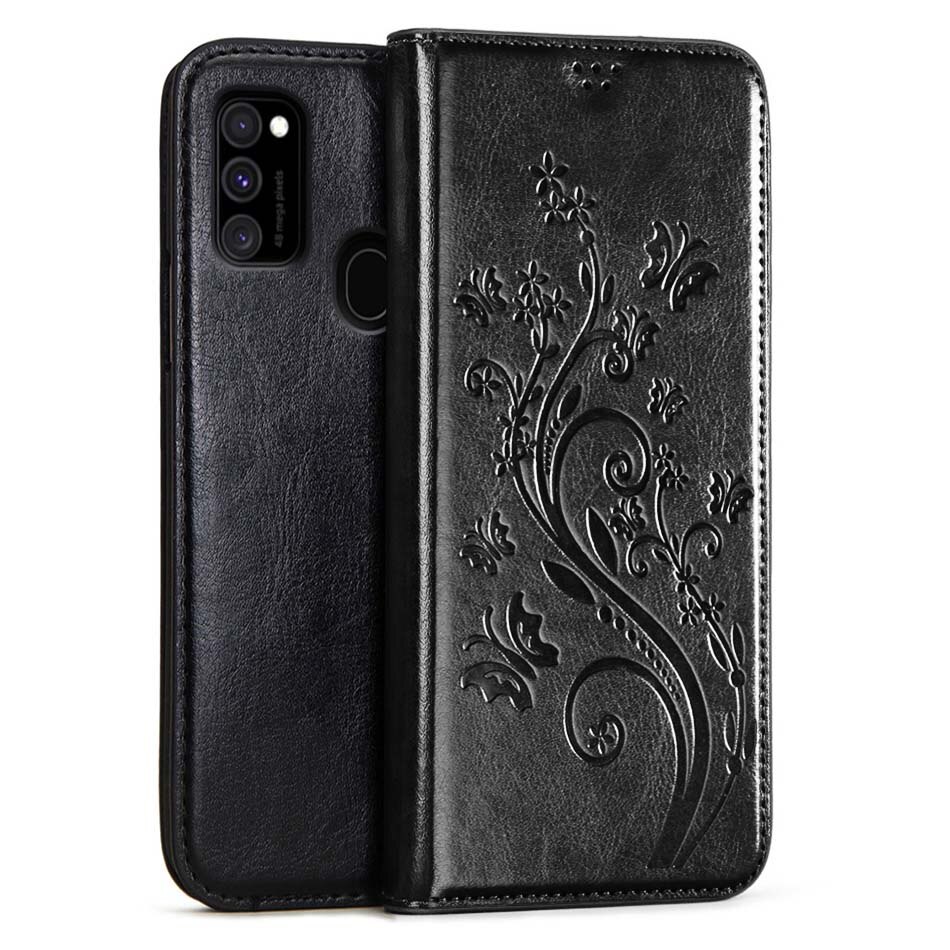 Luksusowe Retro Slim skórzane etui z klapką do Samsung Galaxy M31 przypadku portfel stojak magnetyczny okładka książki do Samsung M31 przypadkach: Black  -- Shu