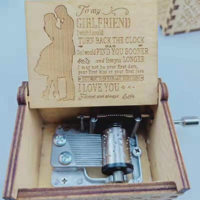 Wooden Engraved Hand-cranked Music Box Boxes To Mom Daughter: K