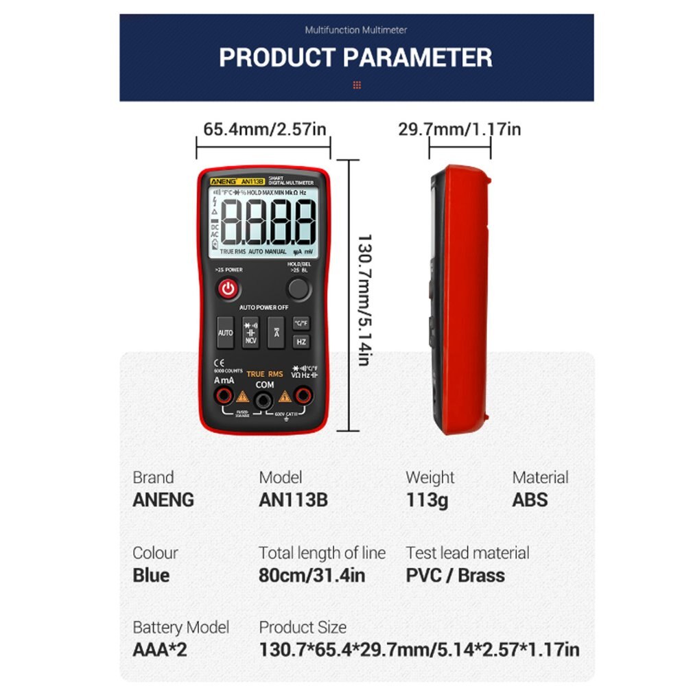 AN113B 6000 Count Multimeter Tester Fully Intelligent Automatic Range Digital Multimeter Transistor Voltmeter