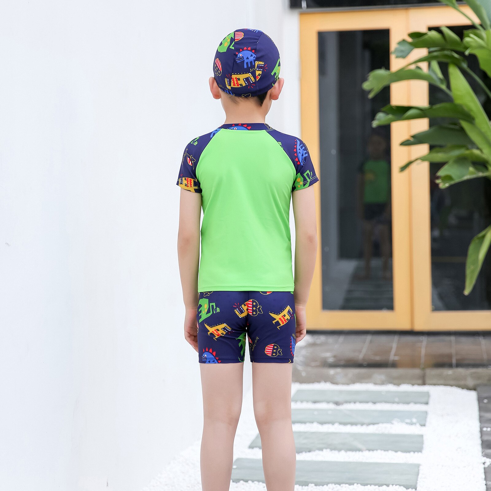 Baby Jongens Cartoons Badpak 3Pcs Cap Zomer Baby Peuter Kind Badmode Cartoon Dinosaurus Badpak Zwemmen Baby Beachwear