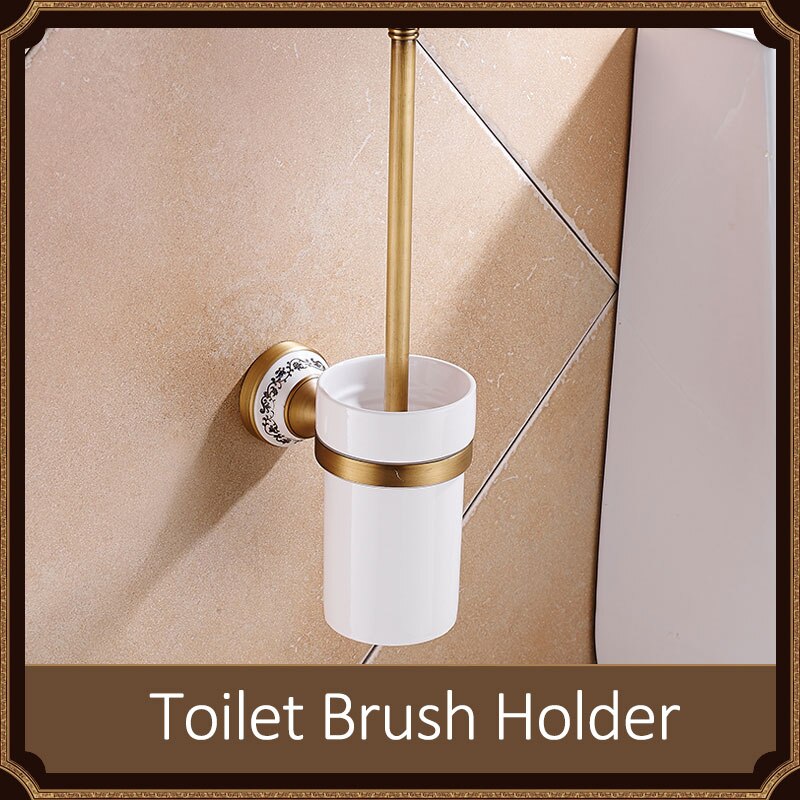 Quyanre Antique Brushed Brass & Porcelain Bathroom Hardware Towel Shelf Towel Bar Paper Holder Cloth Hook Bathroom Accessories