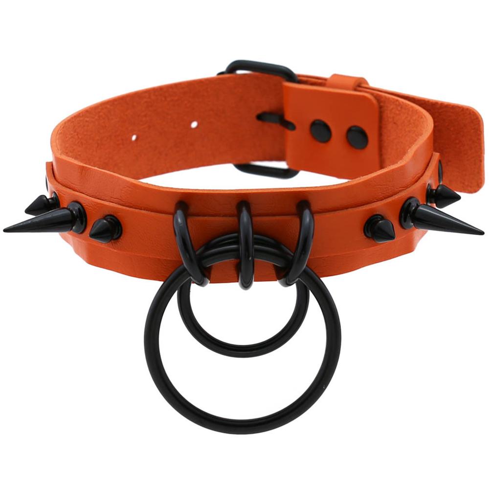 KMVEXO Punk Gothic Schwarz Besetzte Niet Spike Leder Halsband Halsketten Frauen Harajaku O-Runde Anhänger Kragen Männer Schmuck Halskette: P011 Orange
