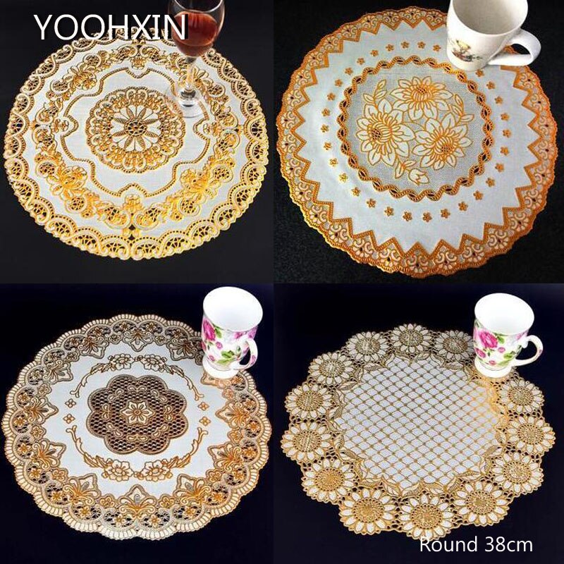 Set de table moderne en dentelle PVC, en plastique doré, set de table, tasse en tissu, pour les mariages, les repas, le thé, le café, sous-plat, set de table, napperon, set de cuisine