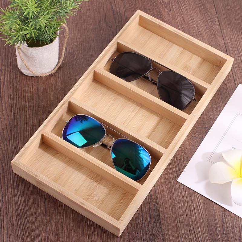 HUNYOO 4/5/6-Tiers Bamboo Sunglasses Display Wooden Vertical Eyewear Organizer Glasses Display Stand Showcase Eyeglasses Holder