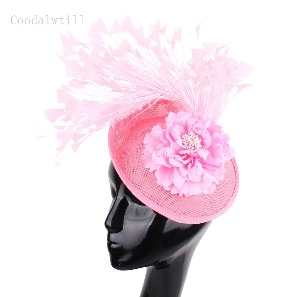 Paarse bloemen dames fedora pet haarspeld fantasie veren fascinators mooie bruidshoofdtooi dames hoofddeksels
